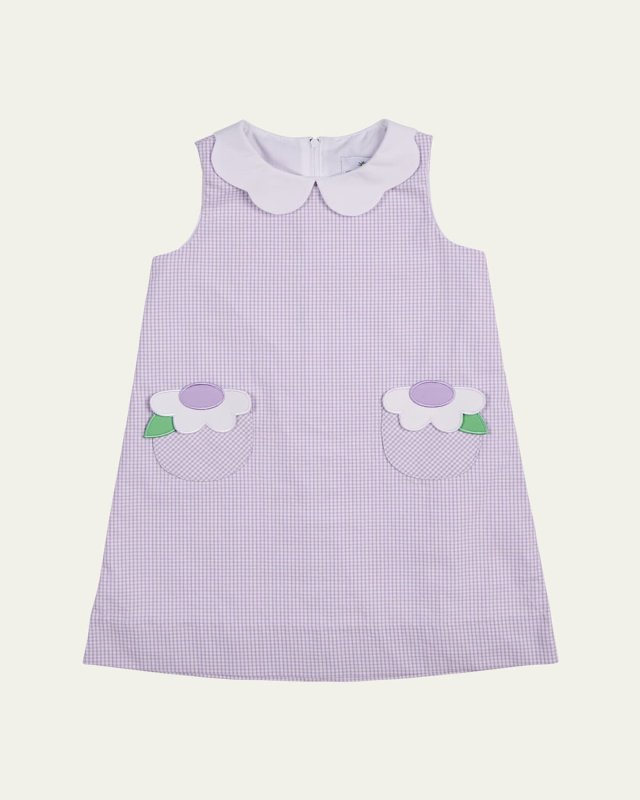 Girl's Flower Petal Pocketed Seersucker Dress, Size 2-6